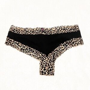 Victoria’s Secret PINK Animal Print Black Lace Trim Cheeky Panty Small Low Rise